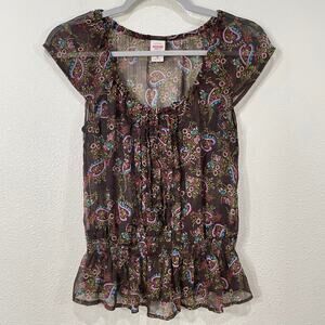 Y2k Mossimo Brown Sheer Floral Top Fairy Forest Nymph Cottage Whimsy Prairie M